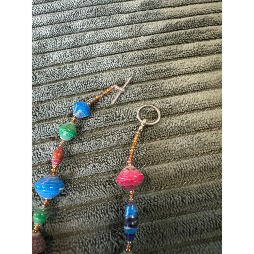 Handmade Colorful Paper Bead Long Strand Necklace - Statement‎ Jewelry